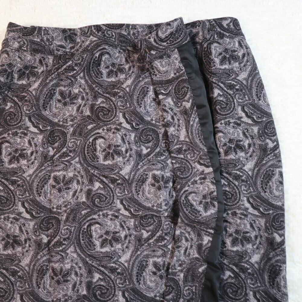 Talbots Wool Blend Floral Wrap Mini Skirt 12P Black Gray Jacquard - Picture 9 of 13